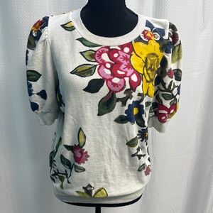 t.la Womens Short Puff Sleeve Floral French Terry Sweatshirt Gray 
 Medium